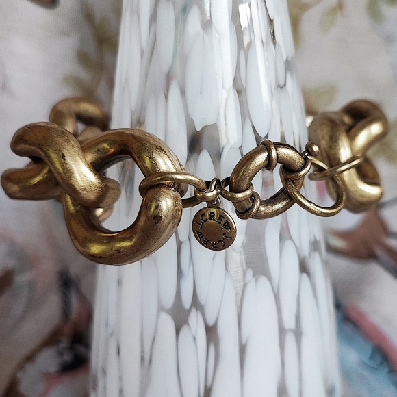 J Crew Chunky BOLD Oxidized Brass Tone Link Bracelet Rapper Lifesaver Clasp - Picture 5 of 8